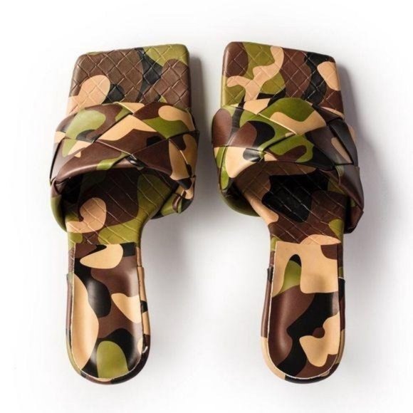 Shoes - Camo Square Toe Mules